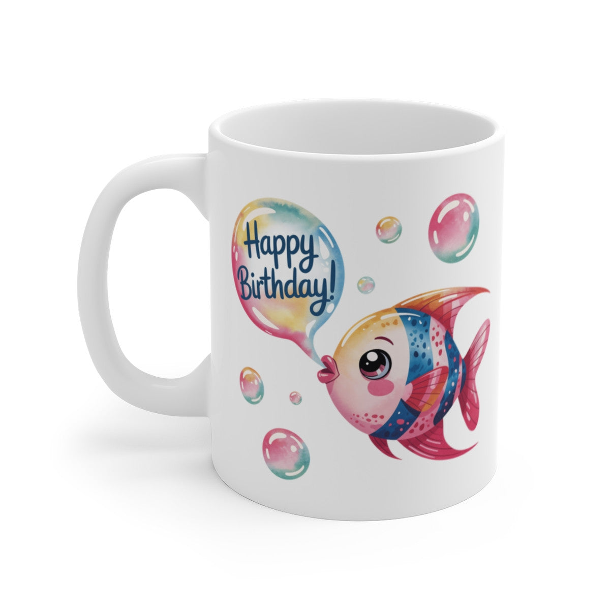 Tasse Joyeux Anniversaire Enfant – Mug Poisson Aquarelle “Happy Birthday” – Cadeau Mignon 325ml