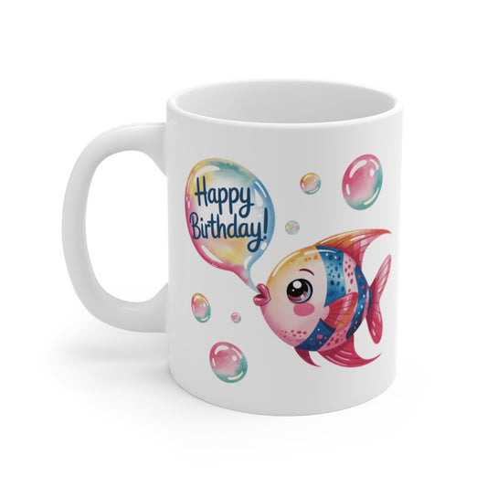 Tasse Joyeux Anniversaire Enfant – Mug Poisson Aquarelle “Happy Birthday” – Cadeau Mignon 325ml
