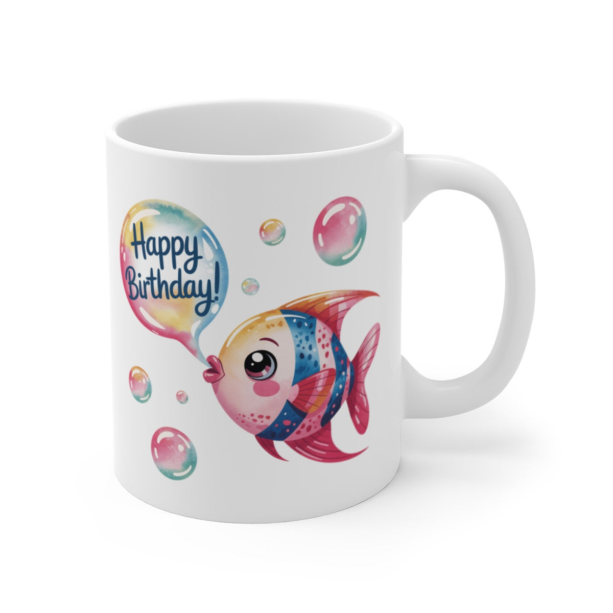 Tasse Joyeux Anniversaire Enfant – Mug Poisson Aquarelle “Happy Birthday” – Cadeau Mignon 325ml