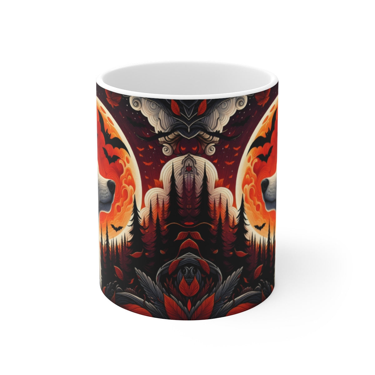 Tasse Loup Lune Rouge – Mug Halloween Forêt Noire Mystique – Cadeau Animal Fantastique
