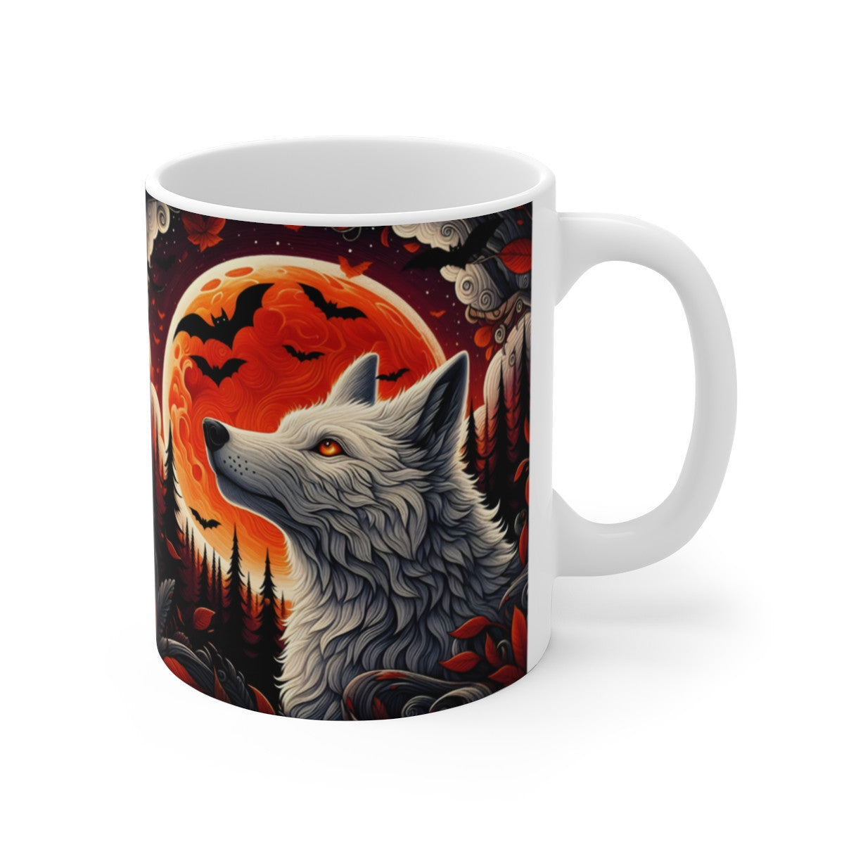 Tasse Loup Lune Rouge – Mug Halloween Forêt Noire Mystique – Cadeau Animal Fantastique
