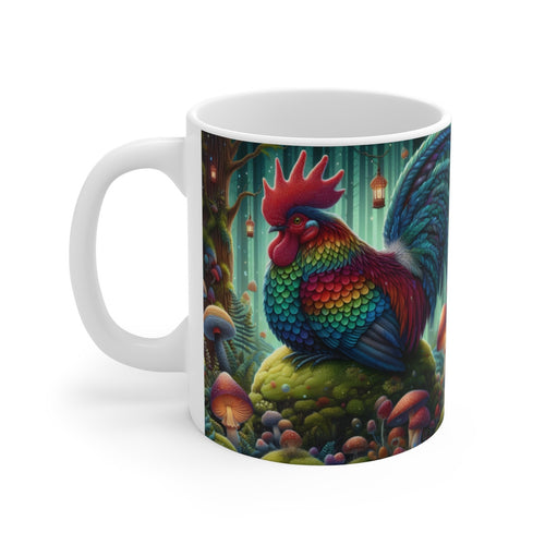 Tasse Coq Féerique Couleurs Arc-en-ciel – Mug Forêt Magique Fantaisie – Cadeau Original 325ml