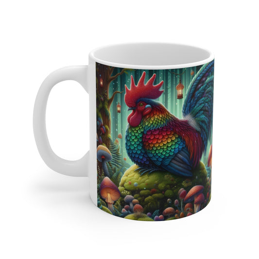 Tasse Coq Féerique Couleurs Arc-en-ciel – Mug Forêt Magique Fantaisie – Cadeau Original 325ml