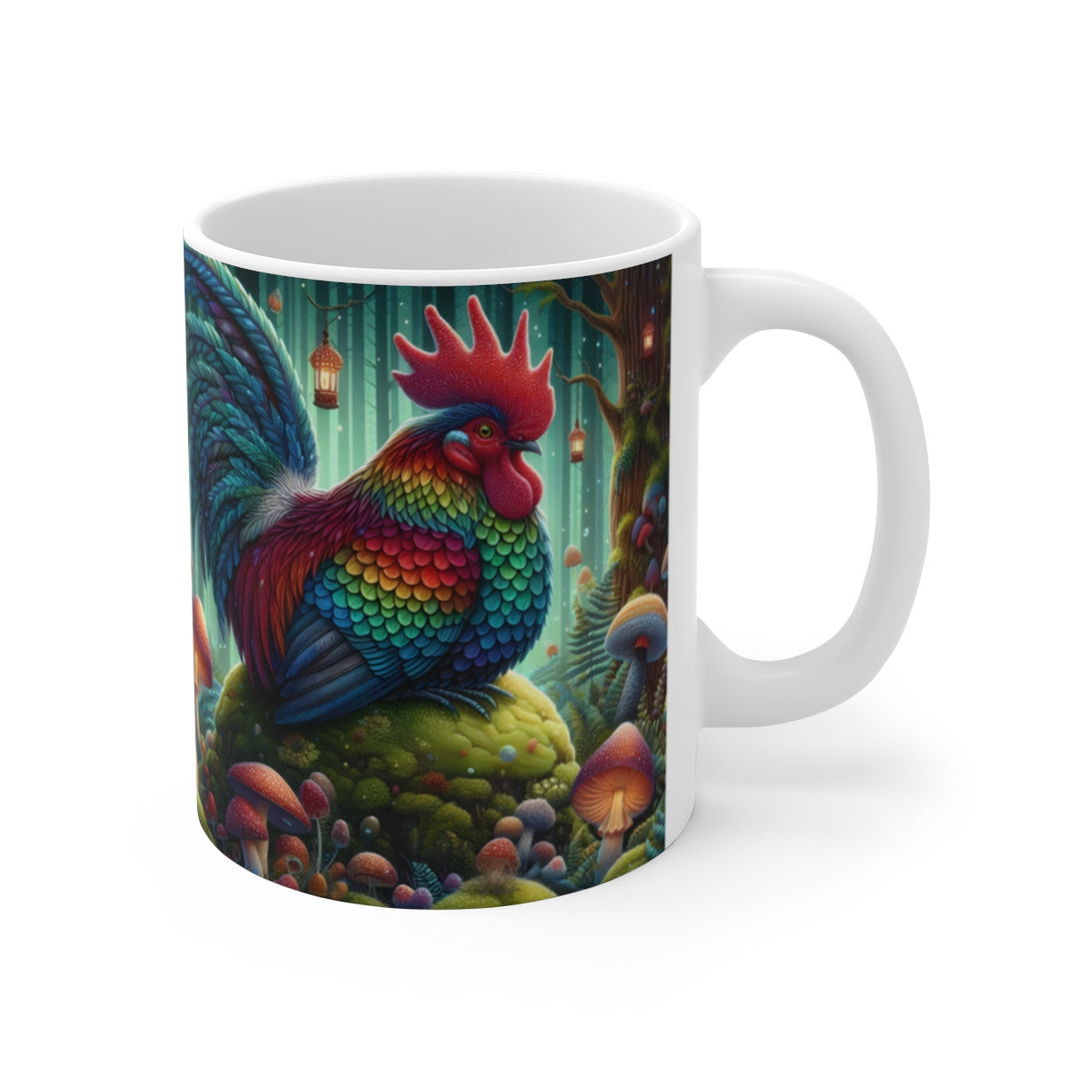 Tasse Coq Féerique Couleurs Arc-en-ciel – Mug Forêt Magique Fantaisie – Cadeau Original 325ml