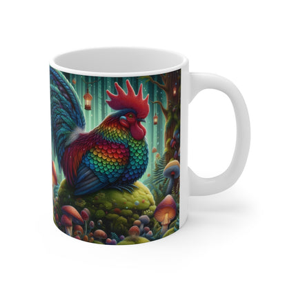 Tasse Coq Féerique Couleurs Arc-en-ciel – Mug Forêt Magique Fantaisie – Cadeau Original 325ml