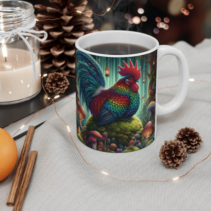 Tasse Coq Féerique Couleurs Arc-en-ciel – Mug Forêt Magique Fantaisie – Cadeau Original 325ml