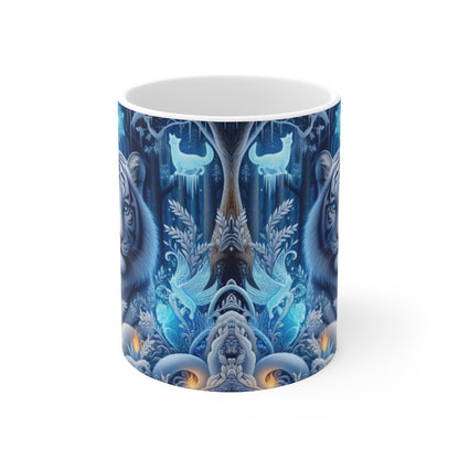 Tasse Tigre Blanc Hiver Féérique – Mug Forêt Enneigée Fantaisie – Cadeau Animal Glacial Majestueux 325ml