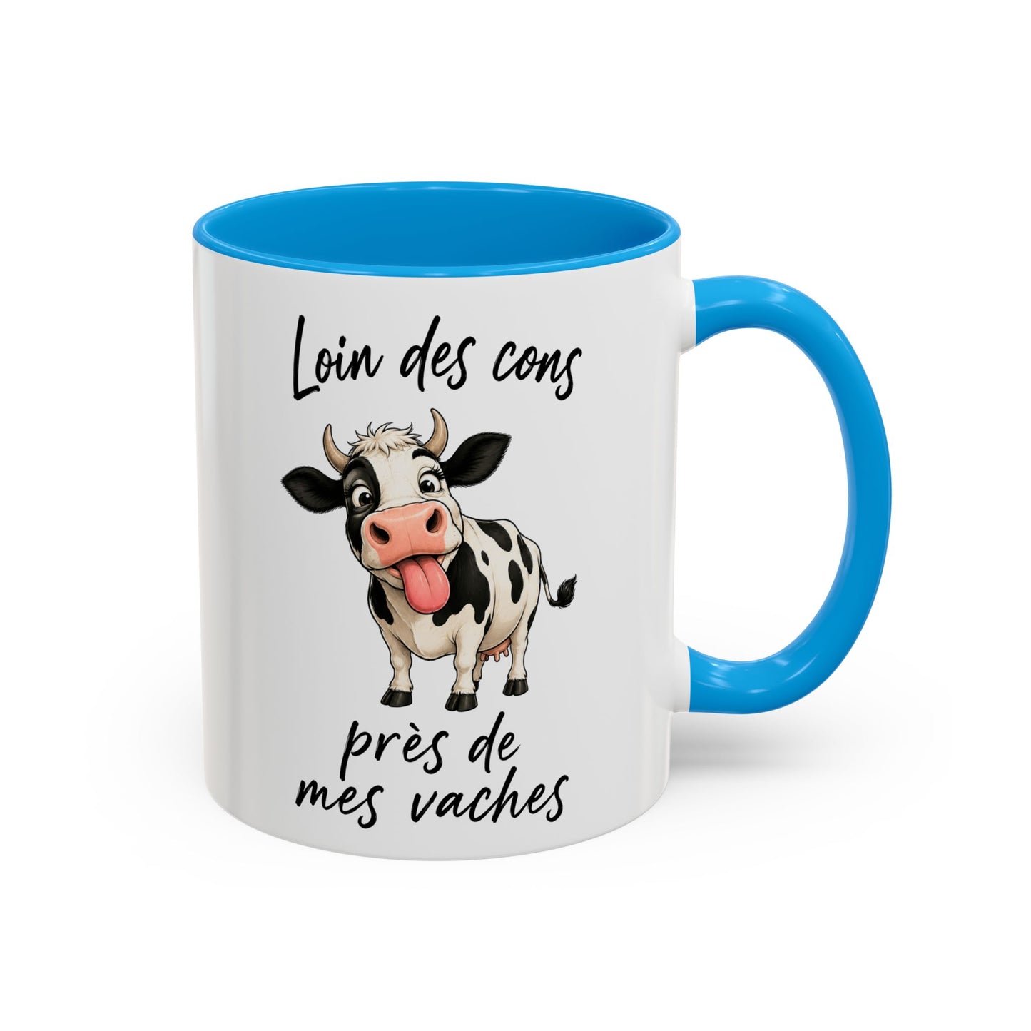 Tasse Humour Vache Cartoon – Loin des Cons Près de Mes Vaches – Mug Drôle Campagne et Ferme 325ml