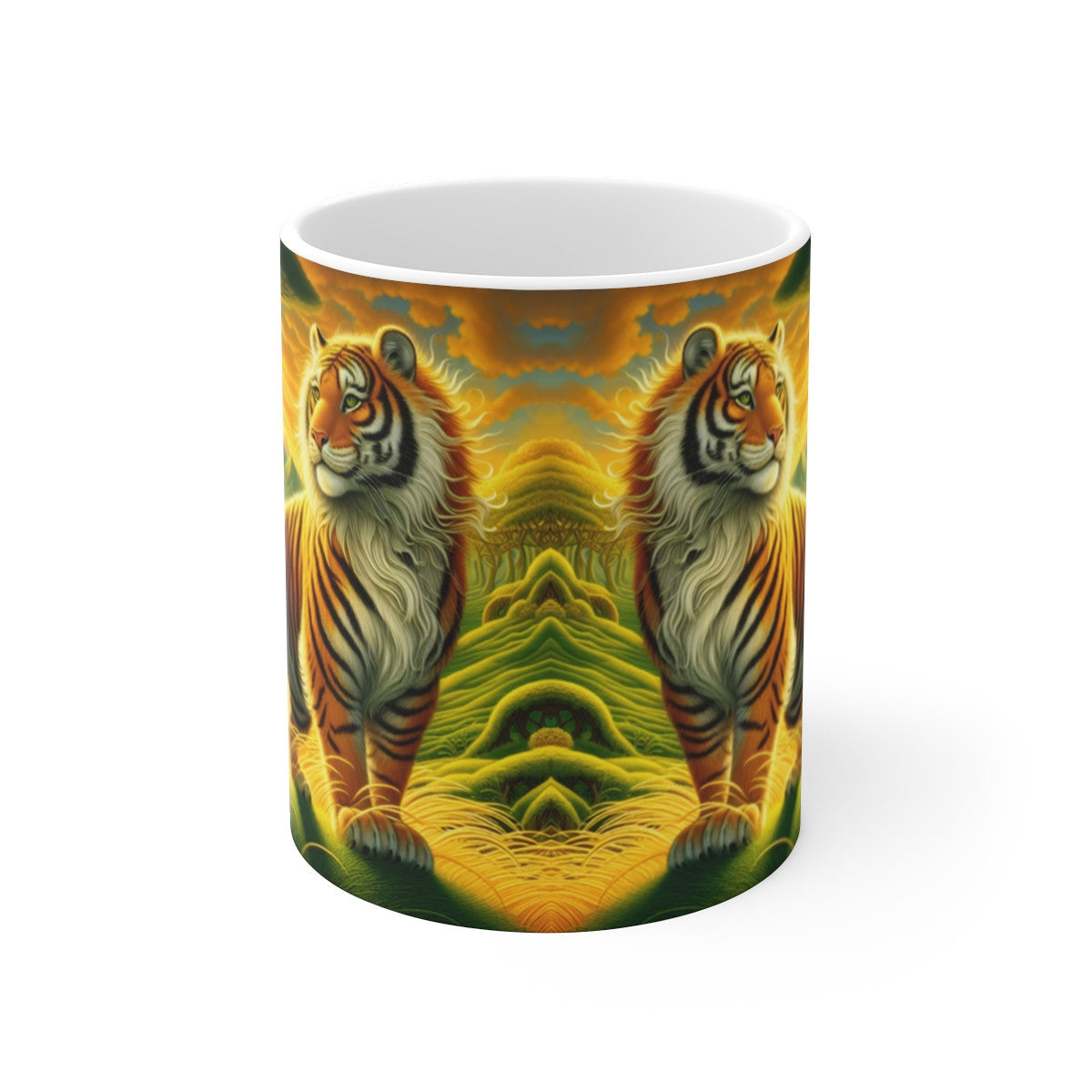 Tasse Tigre Sauvage Fantaisie – Mug Animal Jungle Dorée – Cadeau Félin Puissant et Ensoleillé 325ml