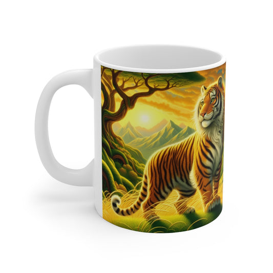 Tasse Tigre Sauvage Fantaisie – Mug Animal Jungle Dorée – Cadeau Félin Puissant et Ensoleillé 325ml