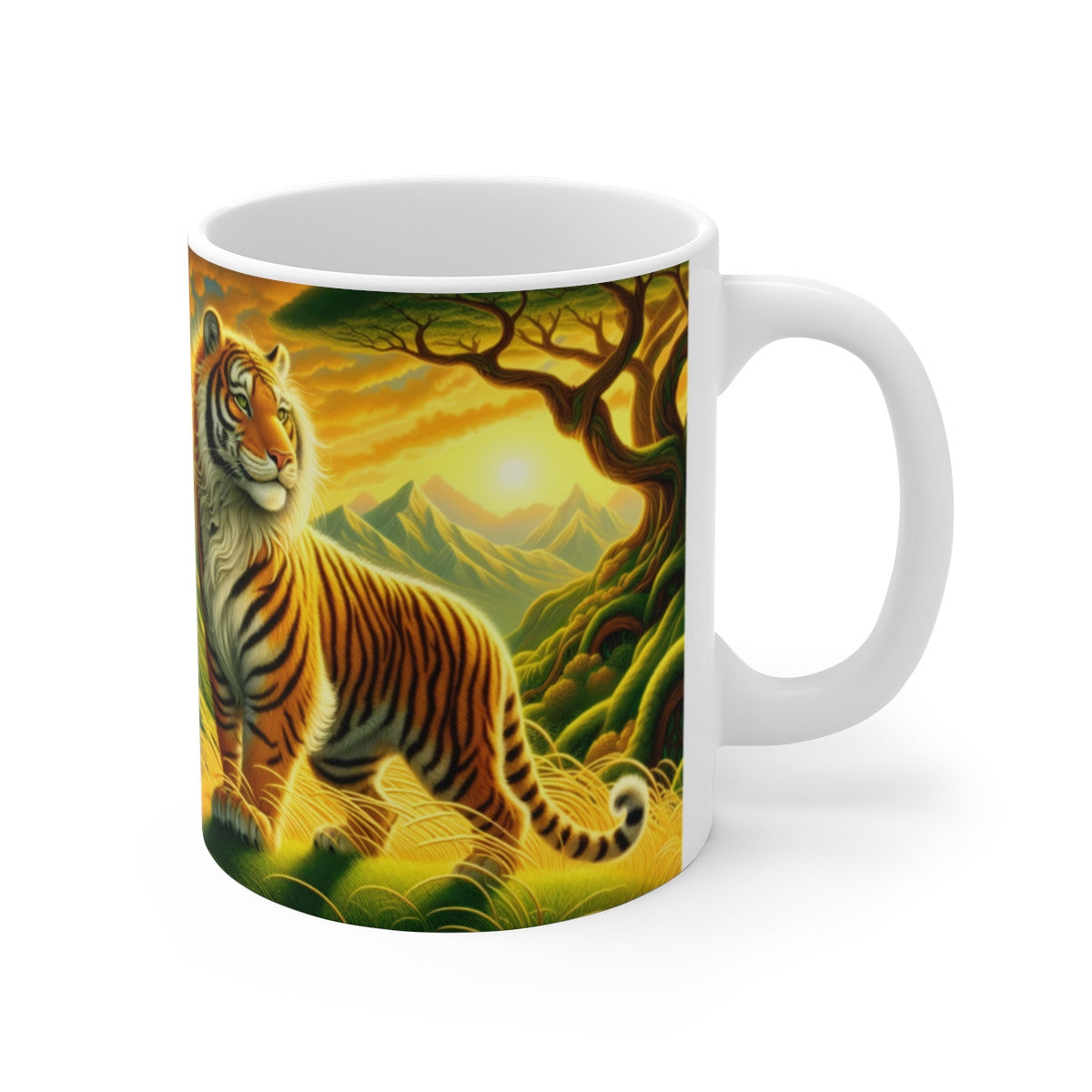 Tasse Tigre Sauvage Fantaisie – Mug Animal Jungle Dorée – Cadeau Félin Puissant et Ensoleillé 325ml
