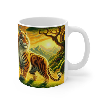Tasse Tigre Sauvage Fantaisie – Mug Animal Jungle Dorée – Cadeau Félin Puissant et Ensoleillé 325ml