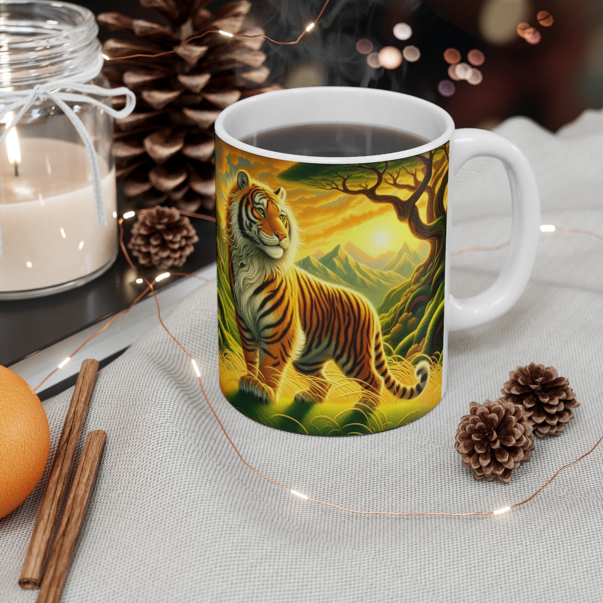 Tasse Tigre Sauvage Fantaisie – Mug Animal Jungle Dorée – Cadeau Félin Puissant et Ensoleillé 325ml
