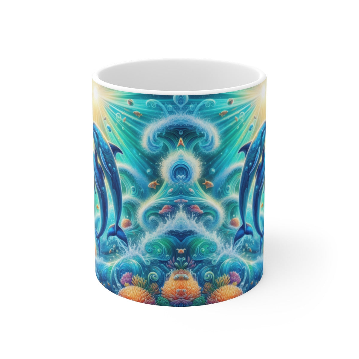 Tasse Dauphins Illustration Océan Magique – Mug Mer Fantaisie Tropicale – Idée Cadeau Marin 325ml