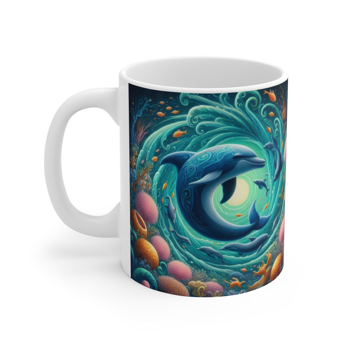 Tasse Dauphins Vortex Océan – Mug Univers Marin Fantastique – Illustration Poétique 325ml