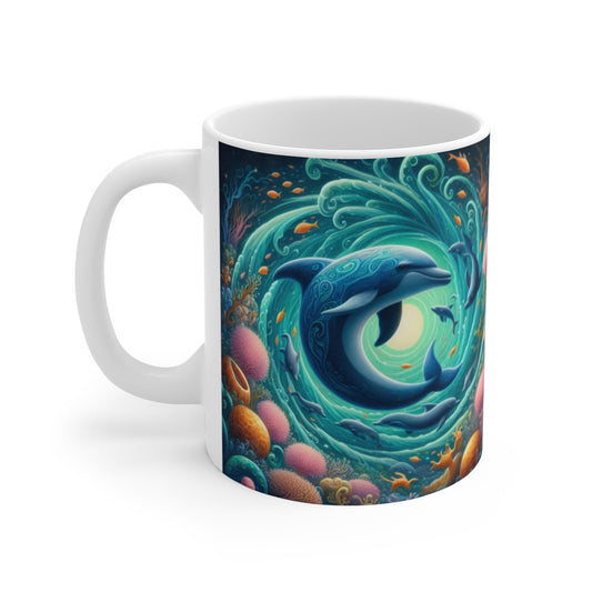 Tasse Dauphins Vortex Océan – Mug Univers Marin Fantastique – Illustration Poétique 325ml