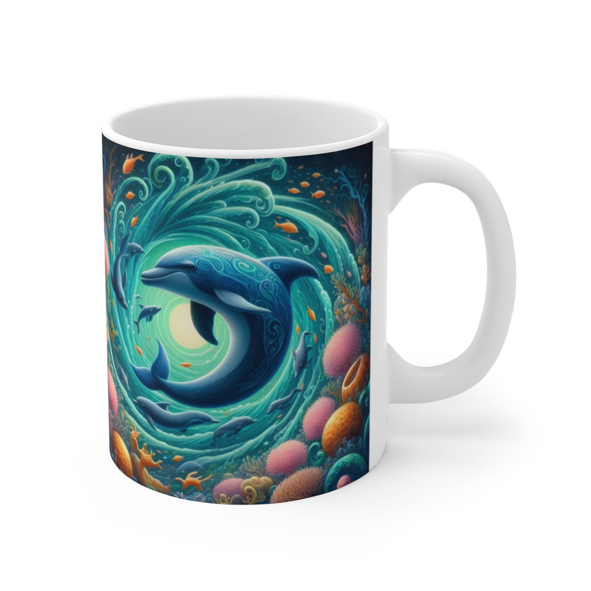 Tasse Dauphins Vortex Océan – Mug Univers Marin Fantastique – Illustration Poétique 325ml