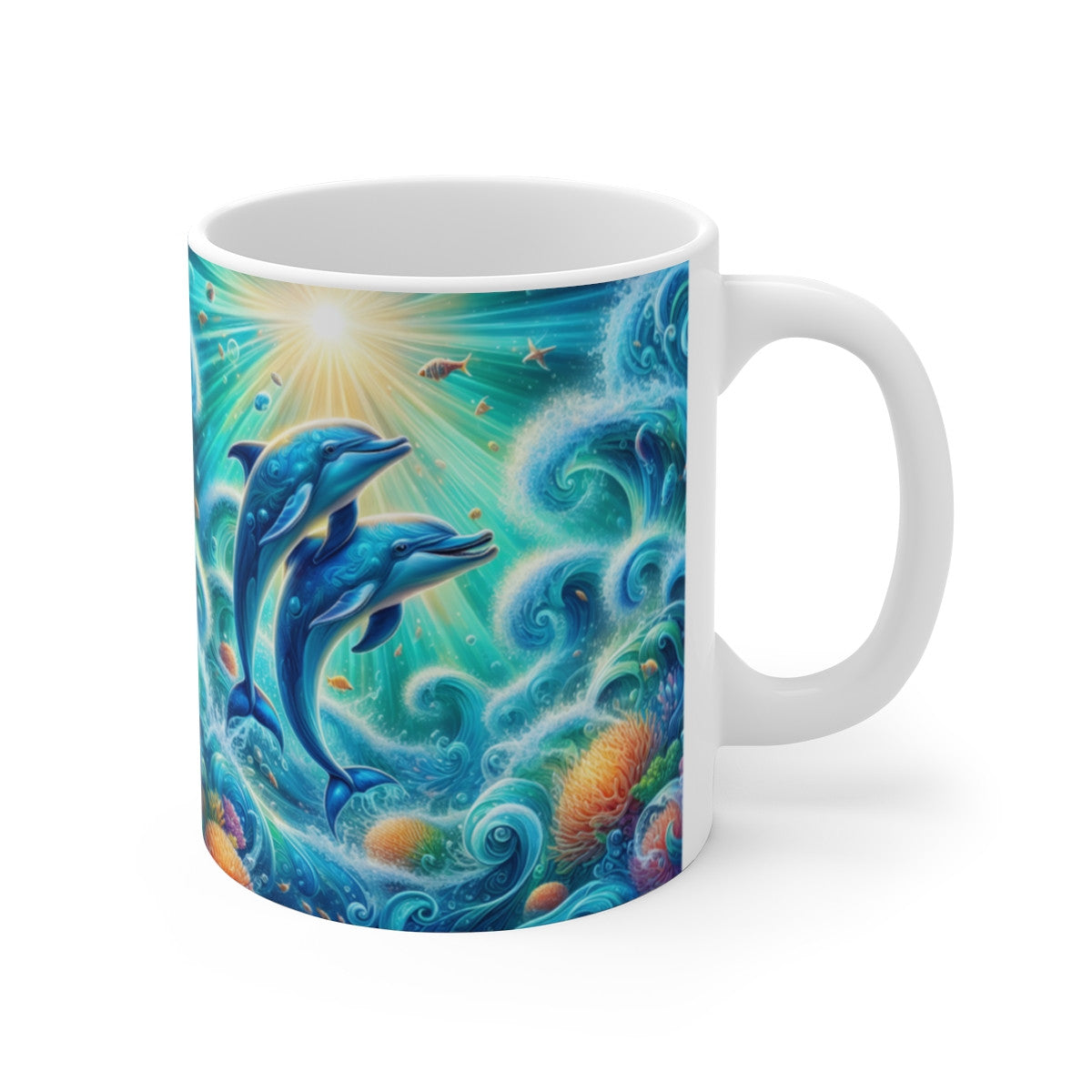 Tasse Dauphins Illustration Océan Magique – Mug Mer Fantaisie Tropicale – Idée Cadeau Marin 325ml