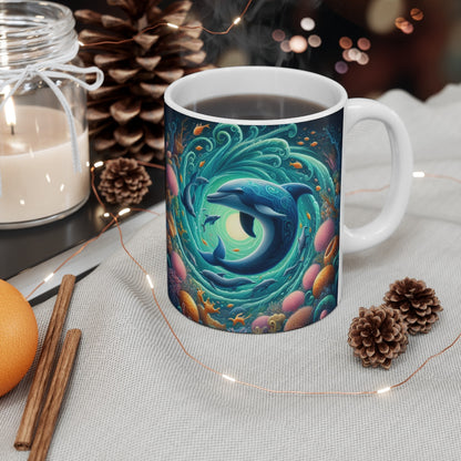 Tasse Dauphins Vortex Océan – Mug Univers Marin Fantastique – Illustration Poétique 325ml
