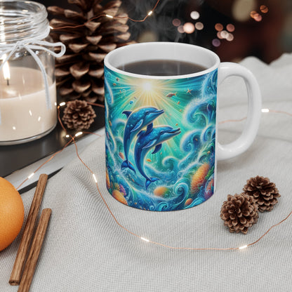 Tasse Dauphins Illustration Océan Magique – Mug Mer Fantaisie Tropicale – Idée Cadeau Marin 325ml