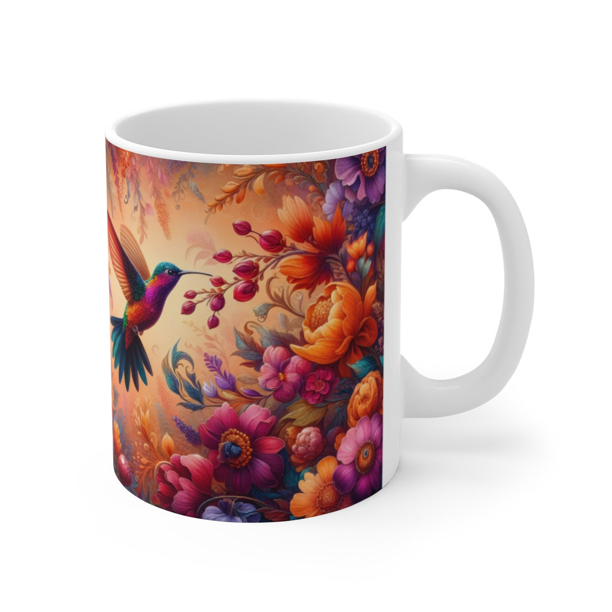 Tasse Colibris & Fleurs Tropicales – Mug Panoramique Coloré – Cadeau Nature Bohème Céramique 325ml