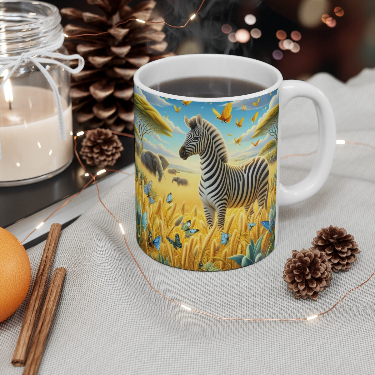 Tasse Zèbre & Éléphant Savane – Mug Safari Panoramique – Cadeau Nature Africaine Céramique 325ml