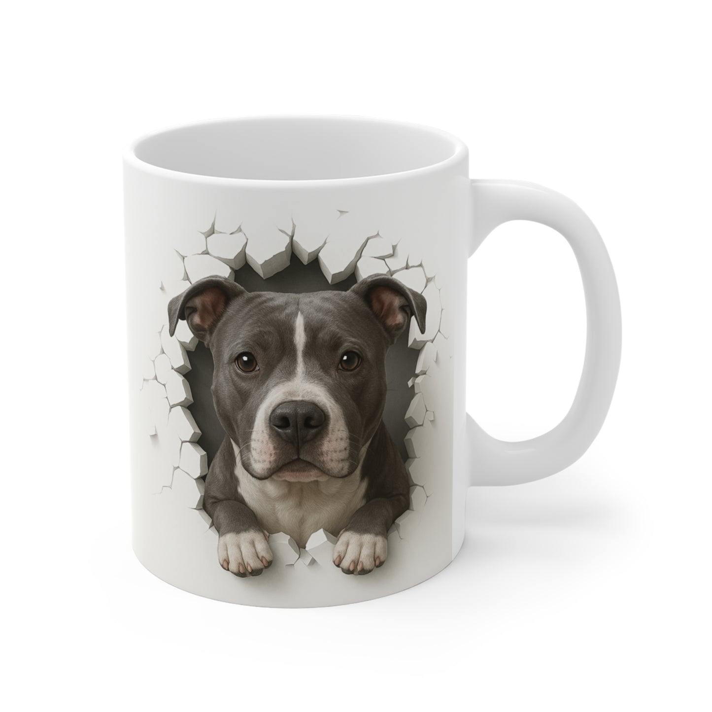 Mug Chien Effet Mur Cassé – Tasse Originale Trompe-l’œil 3D – Idée Cadeau Amoureux des Chiens Homme Femme