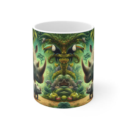 Tasse Jungle Rhinocéros & Bébé – Mug Panoramique Tropical – Cadeau Animaux Exotiques Céramique 325ml