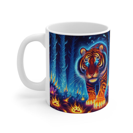 Tasse Tigre Magique Forêt Nocturne – Mug Panoramique Fantastique – Cadeau Surréaliste Céramique 325ml
