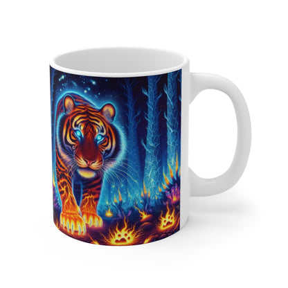 Tasse Tigre Magique Forêt Nocturne – Mug Panoramique Fantastique – Cadeau Surréaliste Céramique 325ml