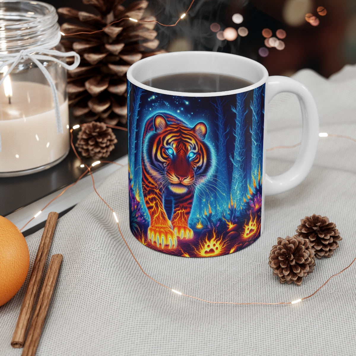Tasse Tigre Magique Forêt Nocturne – Mug Panoramique Fantastique – Cadeau Surréaliste Céramique 325ml