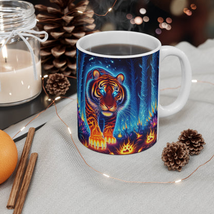 Tasse Tigre Magique Forêt Nocturne – Mug Panoramique Fantastique – Cadeau Surréaliste Céramique 325ml