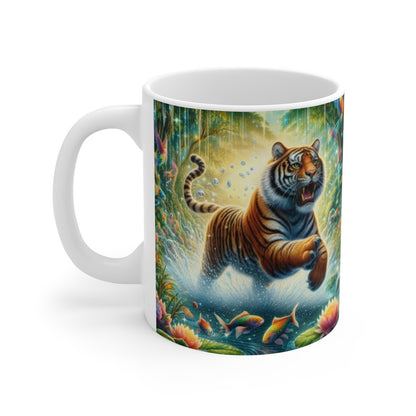 Tasse Tigre Jungle Cascade – Mug Panoramique Fantaisie – Cadeau Animalier Exotique Céramique 325ml