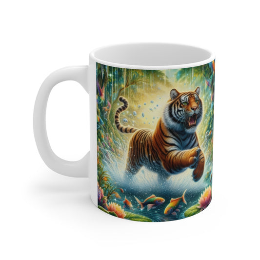 Tasse Tigre Jungle Cascade – Mug Panoramique Fantaisie – Cadeau Animalier Exotique Céramique 325ml