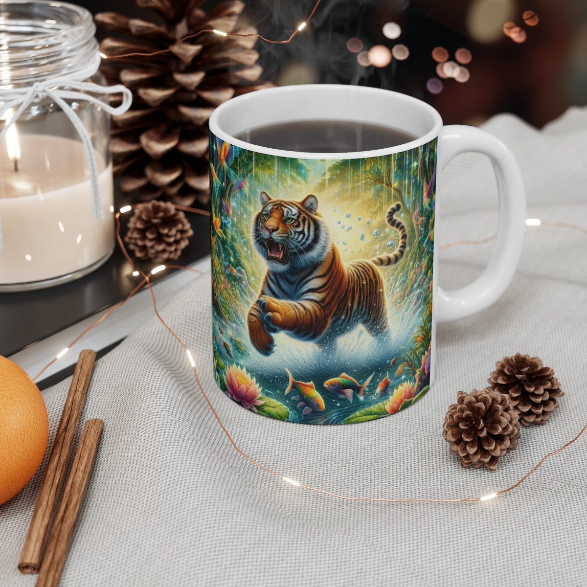 Tasse Tigre Jungle Cascade – Mug Panoramique Fantaisie – Cadeau Animalier Exotique Céramique 325ml