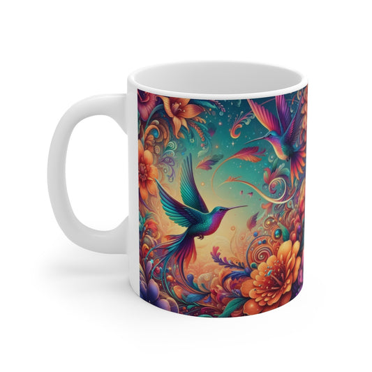 Tasse Colibri Fleur Bohème – Mug Panoramique Fantaisie Tropicale – Cadeau Jungle Céramique 325ml