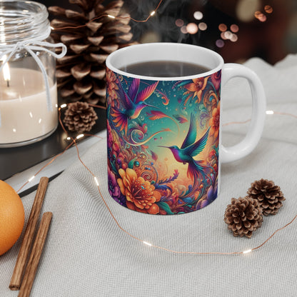 Tasse Colibri Fleur Bohème – Mug Panoramique Fantaisie Tropicale – Cadeau Jungle Céramique 325ml