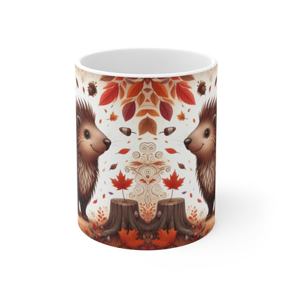 Tasse Hérisson Mignon Automne – Mug Panoramique Forêt – Cadeau Animalier Saison Céramique 325ml