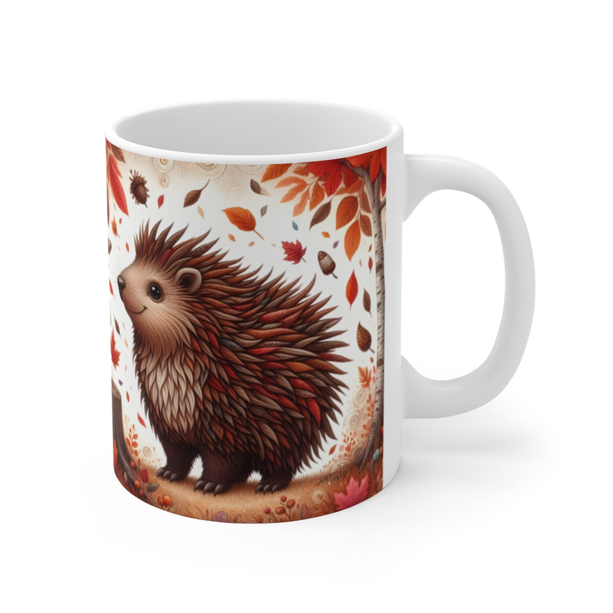 Tasse Hérisson Mignon Automne – Mug Panoramique Forêt – Cadeau Animalier Saison Céramique 325ml