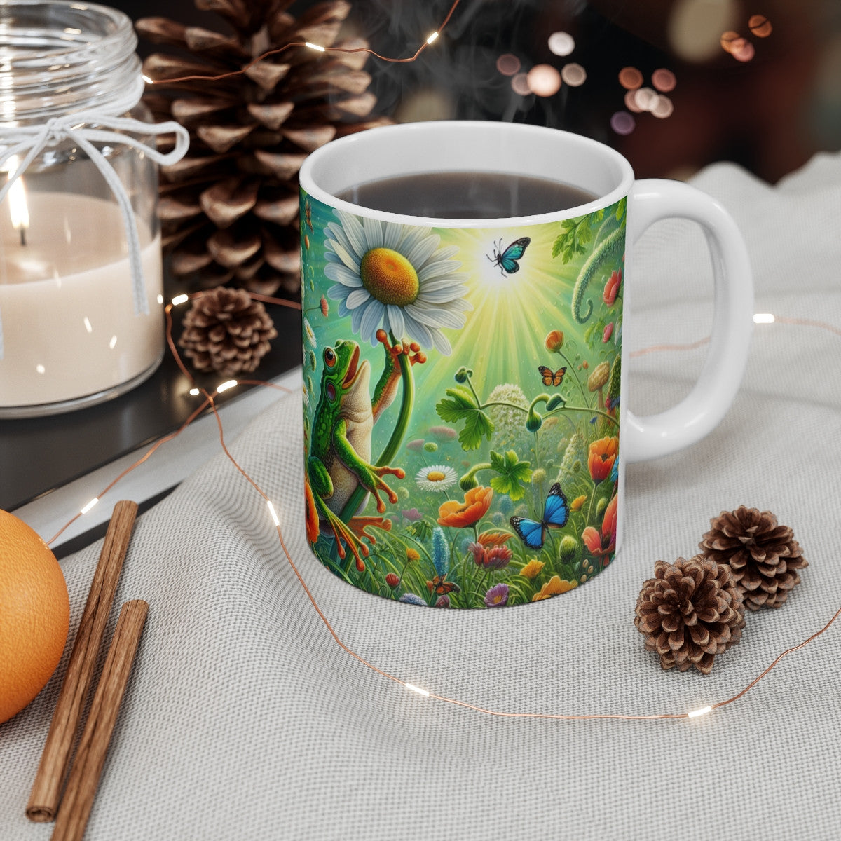 Tasse Grenouille Printanière Fleur – Mug Panoramique Nature – Cadeau Coloré Animaux Céramique 325ml