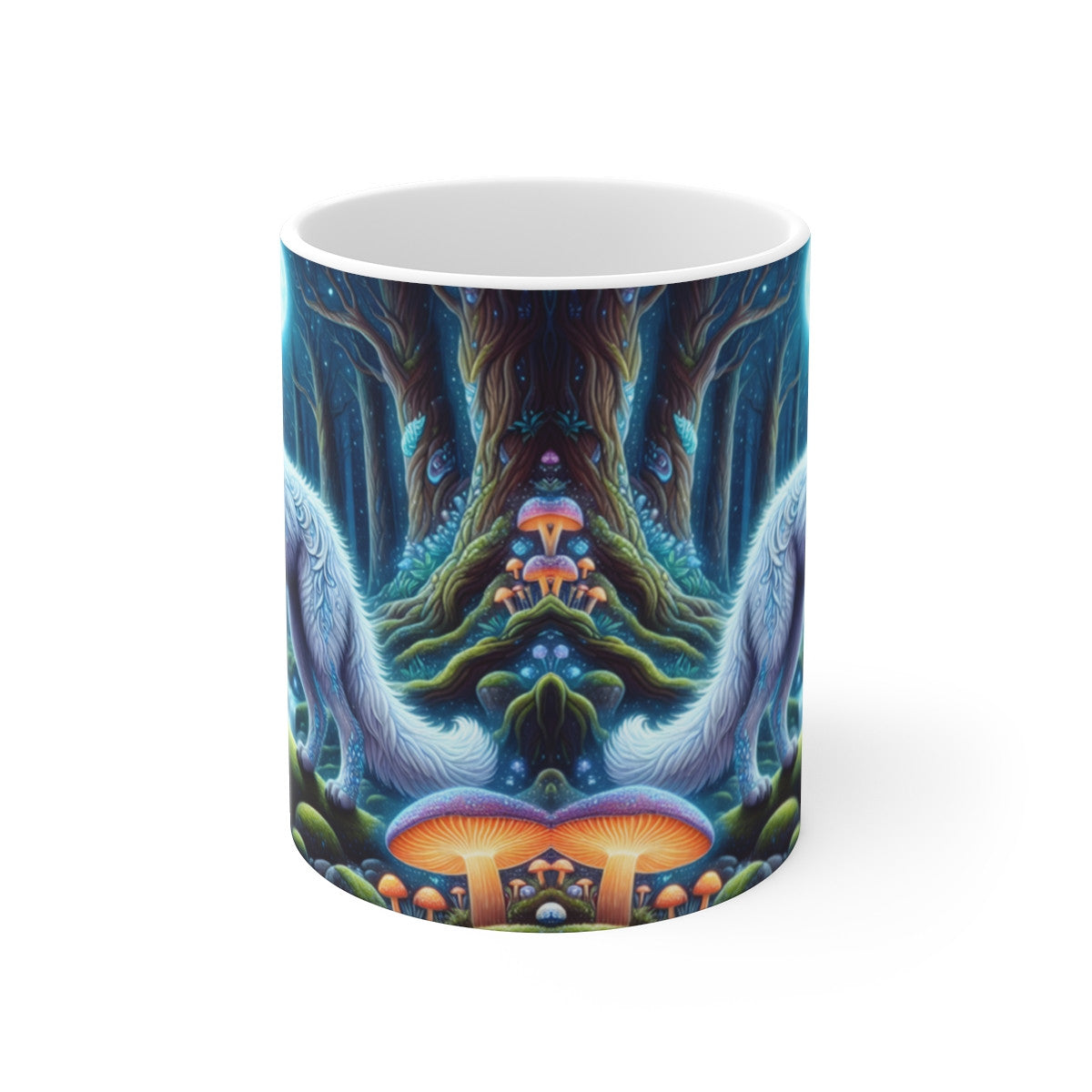 Tasse Loup Blanc Spirituel – Mug Panoramique Forêt Magique – Cadeau Animal Totem Fantastique Céramique 325ml