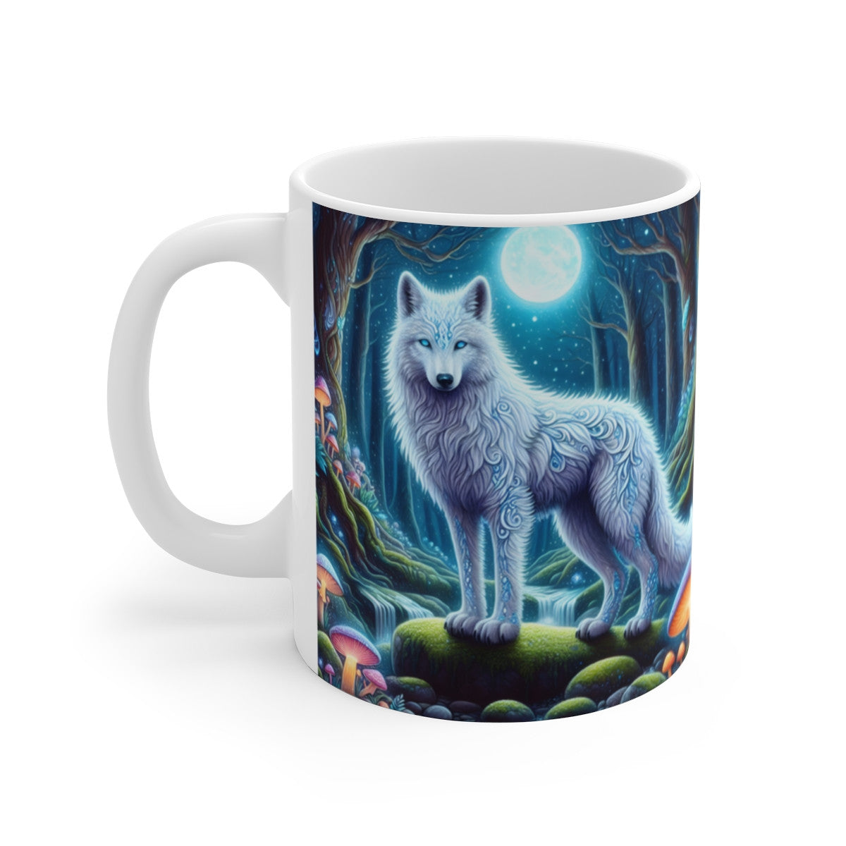 Tasse Loup Blanc Spirituel – Mug Panoramique Forêt Magique – Cadeau Animal Totem Fantastique Céramique 325ml