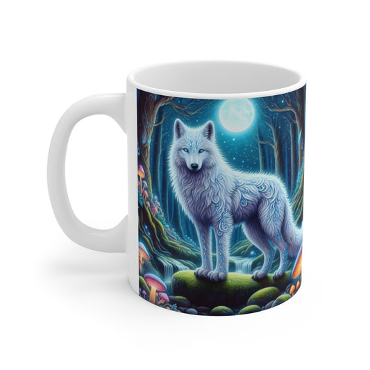 Tasse Loup Blanc Spirituel – Mug Panoramique Forêt Magique – Cadeau Animal Totem Fantastique Céramique 325ml