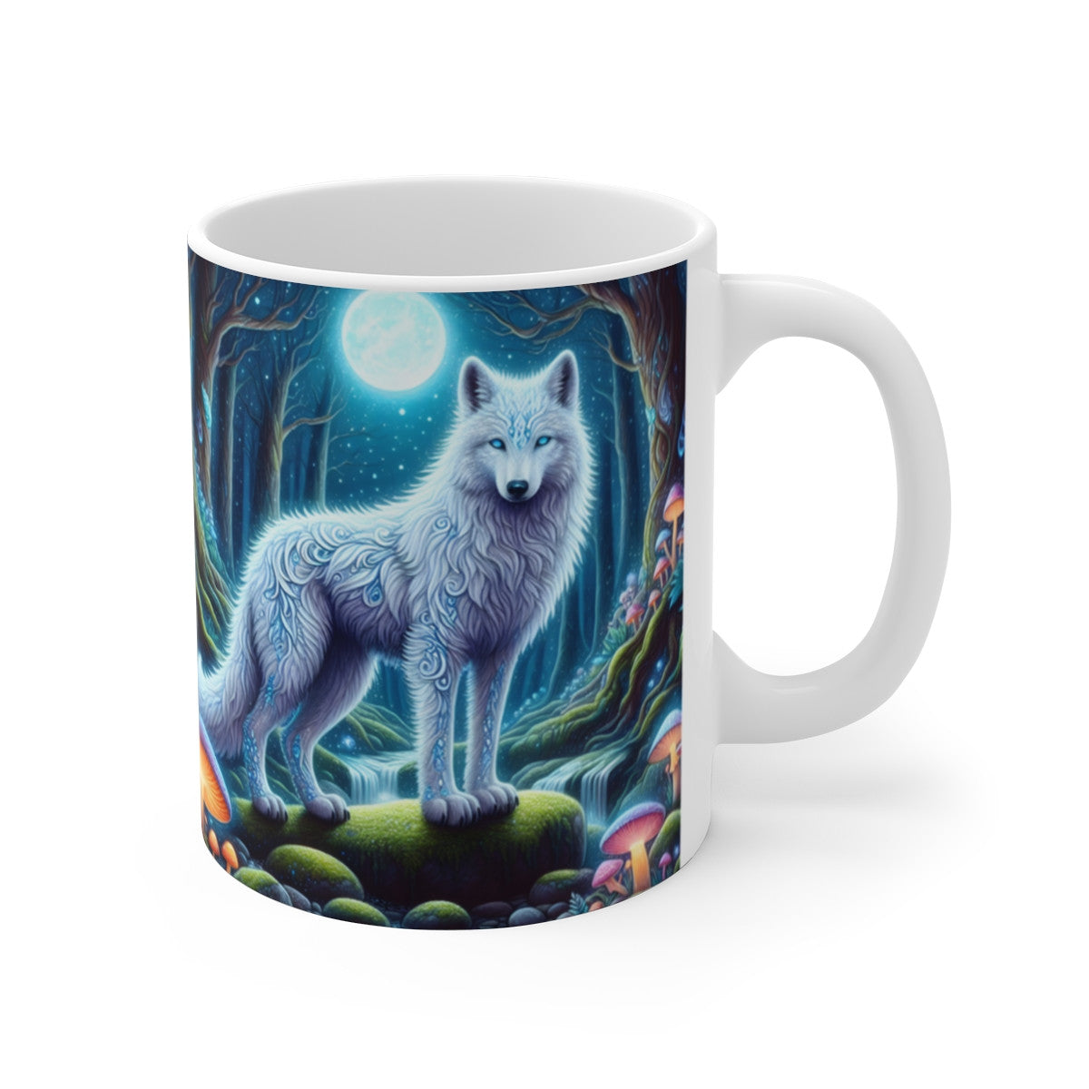 Tasse Loup Blanc Spirituel – Mug Panoramique Forêt Magique – Cadeau Animal Totem Fantastique Céramique 325ml