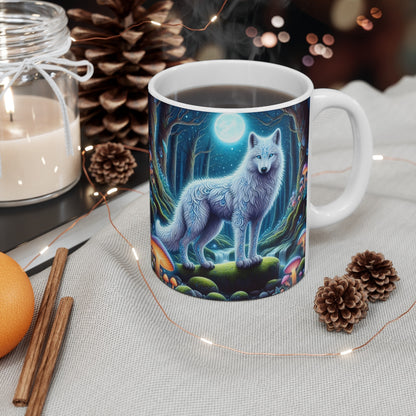 Tasse Loup Blanc Spirituel – Mug Panoramique Forêt Magique – Cadeau Animal Totem Fantastique Céramique 325ml