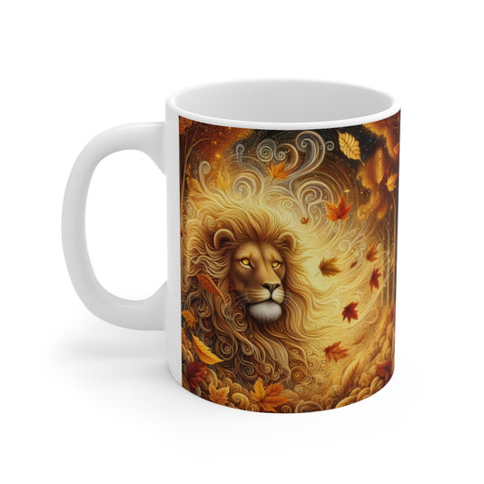 Tasse Lion Royal Automne – Mug Panoramique Animal Totem – Cadeau Nature Spirituelle Céramique 325ml