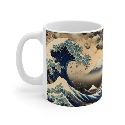 Tasse Vague Japonaise & Fuji – Mug Panoramique Estampe Zen – Cadeau Art Asiatique Céramique 325ml