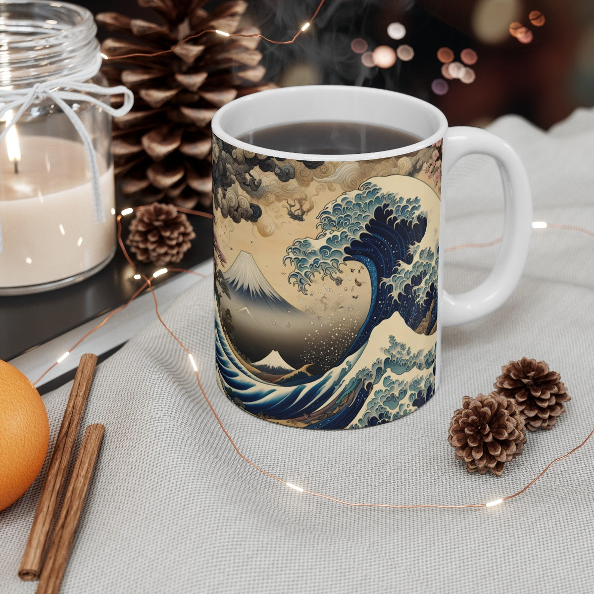 Tasse Vague Japonaise & Fuji – Mug Panoramique Estampe Zen – Cadeau Art Asiatique Céramique 325ml