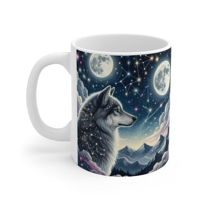 Tasse Loups Étoilés & Lune – Mug Panoramique Constellations – Cadeau Animal Totem Spirituel Céramique 325ml