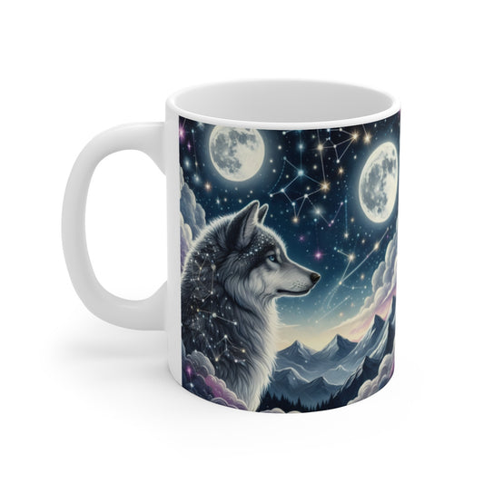 Tasse Loups Étoilés & Lune – Mug Panoramique Constellations – Cadeau Animal Totem Spirituel Céramique 325ml